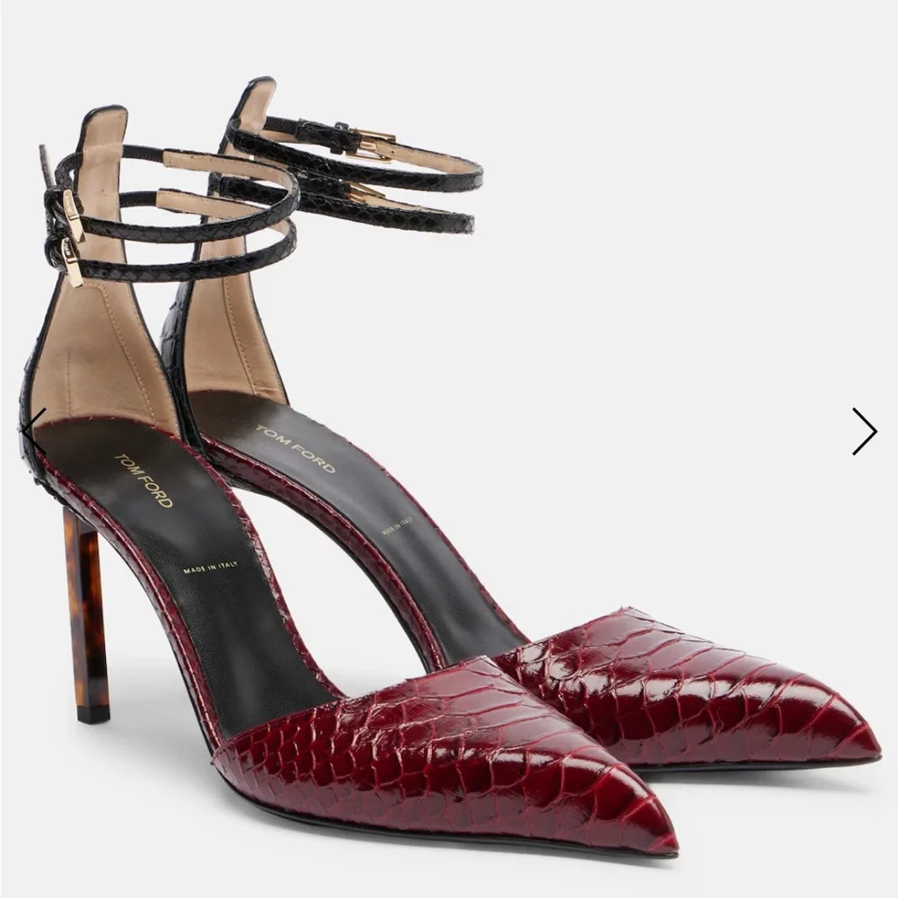 Tom Ford burgundy python calfskin pointed-toe pumps with 90mm tortoise stiletto - Picture 1 of 4